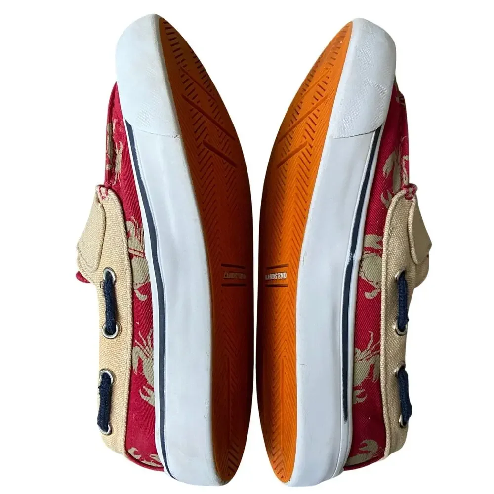 Lands End Canvas Boat Shoes Boy Sz 2 Red Tan Crab Strapped